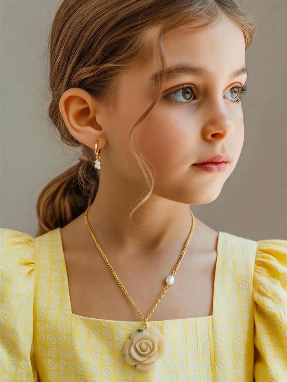 Kids Gold Rose Pendant Necklace in Cream - Unbranded